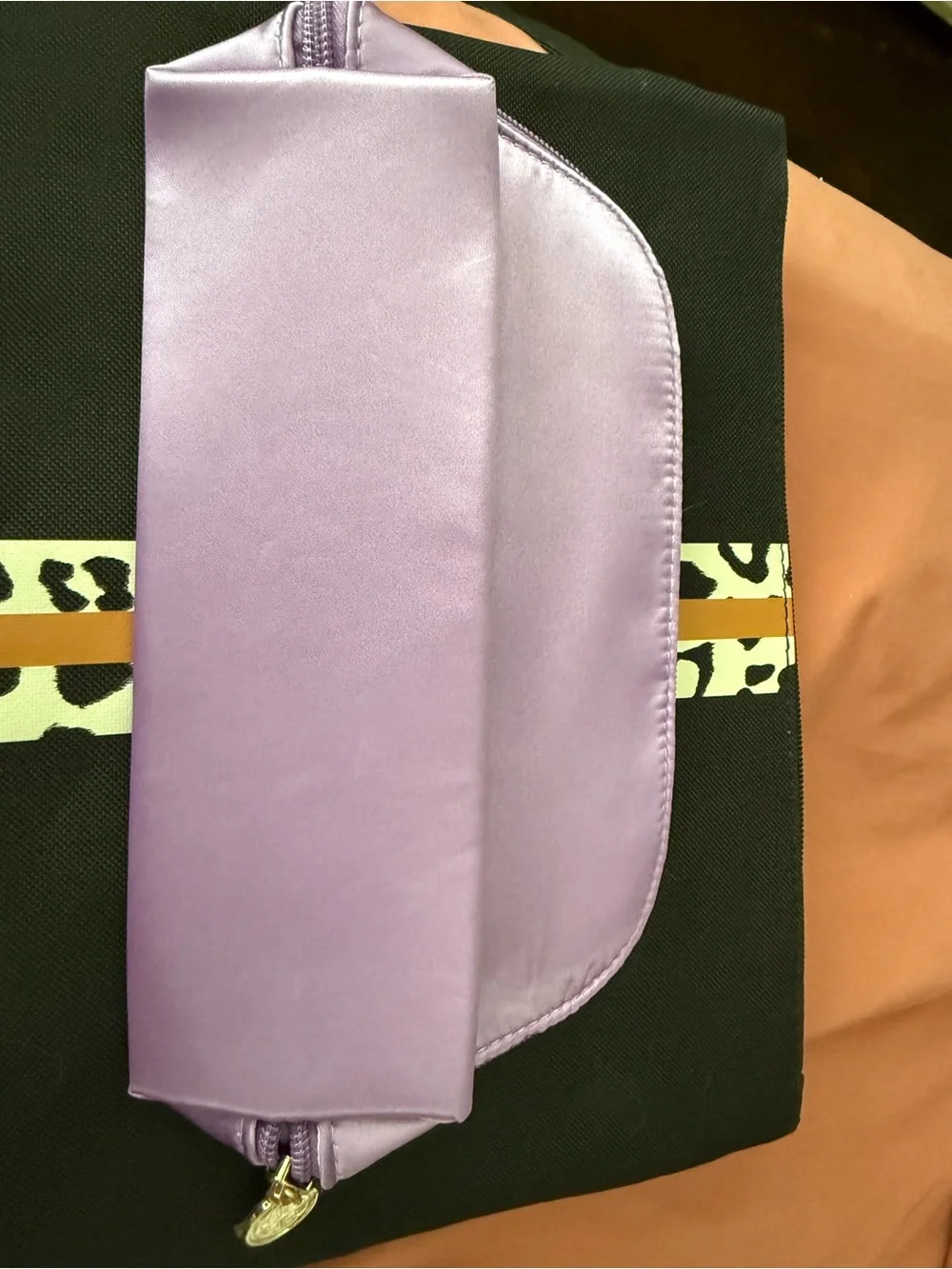 Tatcha Lavender Satin Cosmetic Pouch with Gold Logo